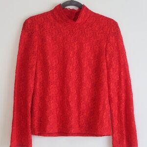 Vintage Worthington Collard Red Lace Women's Top with Belm Sleeves